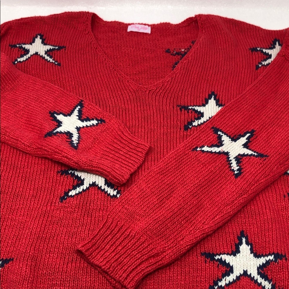 Pink Lily Sweater V-Neck Long Sleeve Star Knit Size Medium - Picture 11 of 11